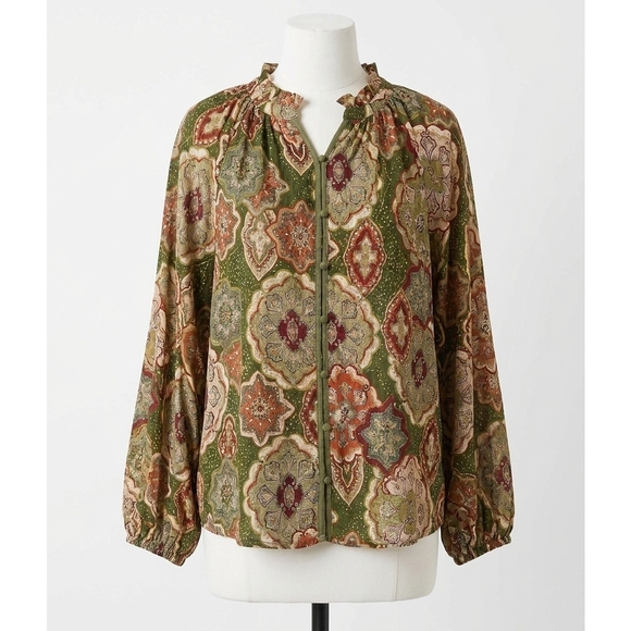 UMGEE Tops - NEW UMGEE boho mosaic button down blouse in olive mix